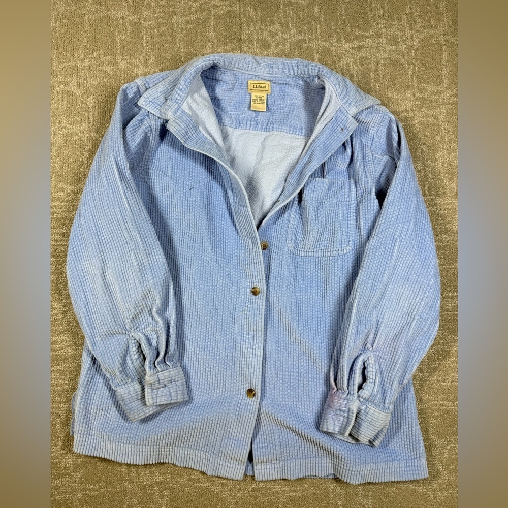 LL Bean Light Blue Corduroy Button Down Shirt Jacket Women Size Small